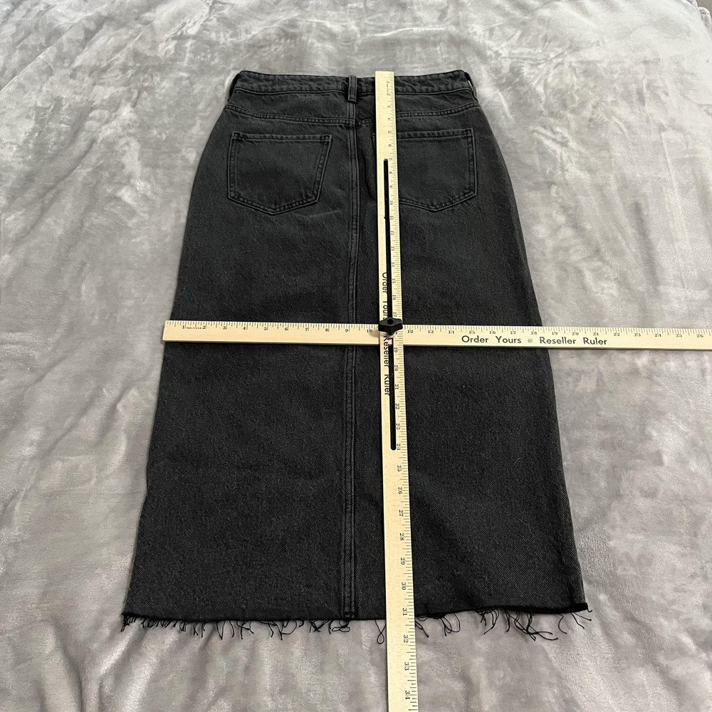 Pacsun Denim Skirt Womens 25 Black High Waist Frayed Hem Front Slit Midi Jeans - Picture 5 of 12